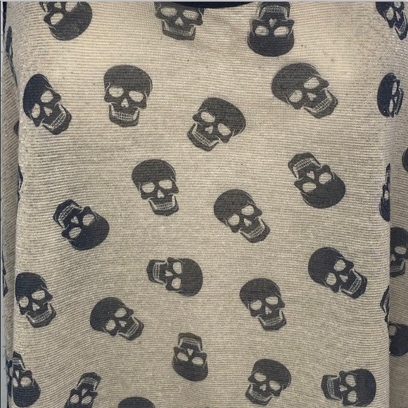 Blush Juniors Skull Graphics Tank Top M Tan Black Sheer Back Knit Sleeveless - Picture 3 of 10